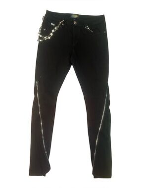 Sz 34 men black zip jeans black ankle stone